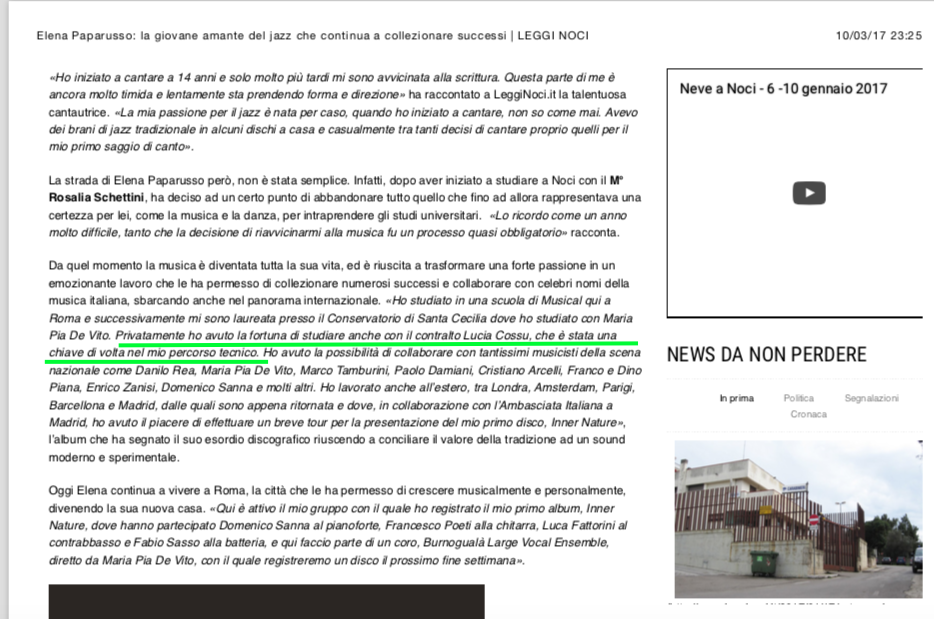 Elena Paparusso Noci intervista